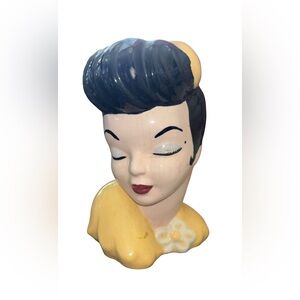 Vintage Glamour Girl Lady Head Vase Planter 7”